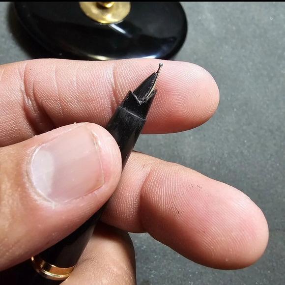 VINTAGE PARKER BLACK FOUNTAIN PEN DESK SET BLACK ONYX OVAL BASE HOLDER - Picture 4 of 9